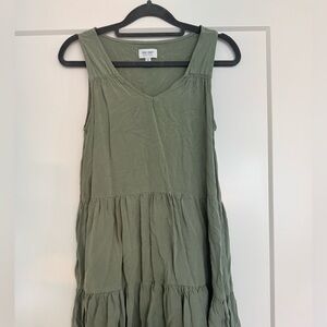 True Craft Olive Green V-Neck Dress
